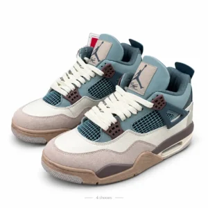 کفش کتانی جردن ۴ (Jordan 4) آبی کرم صورتی خاکی (کیفیت مستر)