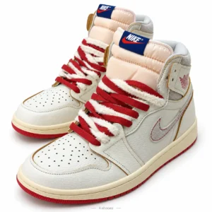 کفش کتانی جردن وان ساق‌دار ریر ایر (Jordan 1 High Rare Air) کرم قرمز صورتی (کیفیت مستر)