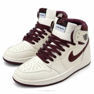 کفش کتانی جردن وان ساق‌دار آ ما مانیر (Jordan 1 High A Ma Maniére) کرم زرشکی (کیفیت مستر)