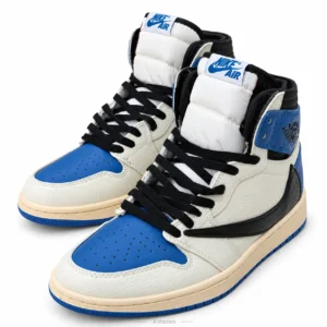 کفش کتانی ترویس اسکات ساق‌دار × فرگمنت (Travis Scott × Fragment High) آبی سفید مشکی (کیفیت مستر)