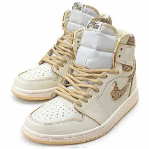 کفش کتانی جردن وان ساق‌دار متالیک گلد (Jordan 1 High Metallic Gold) کرم طلایی (کیفیت مستر)